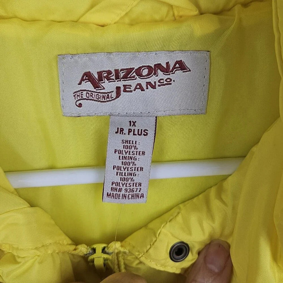 Arizona Jean Co Yellow Puffer Vest Size 1X Junior Full Zip Pockets New With Tag - Picture 2 of 13